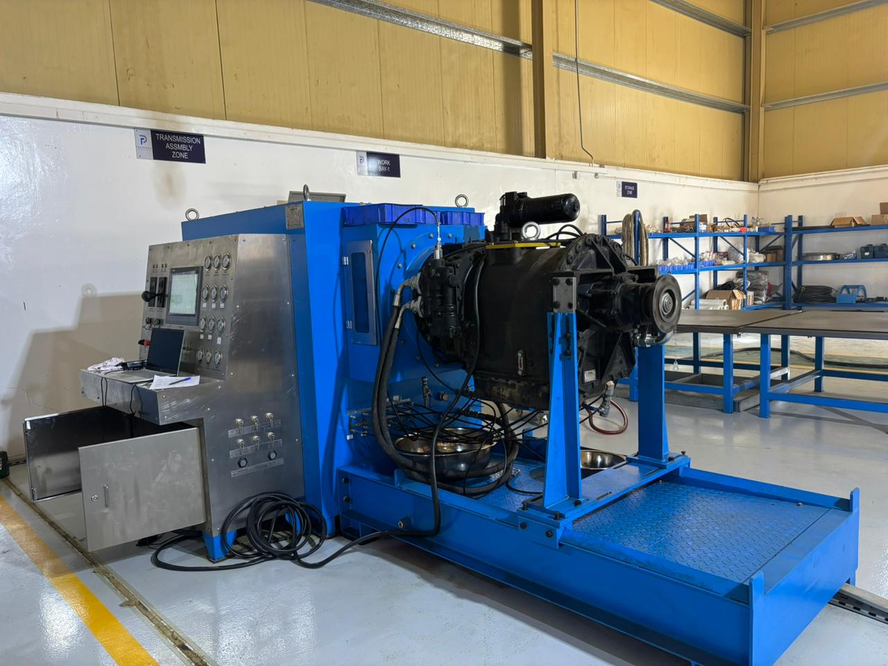 Trans Pro dynamometer test stand with Allison transmission mounted for testing in Muscat workshop